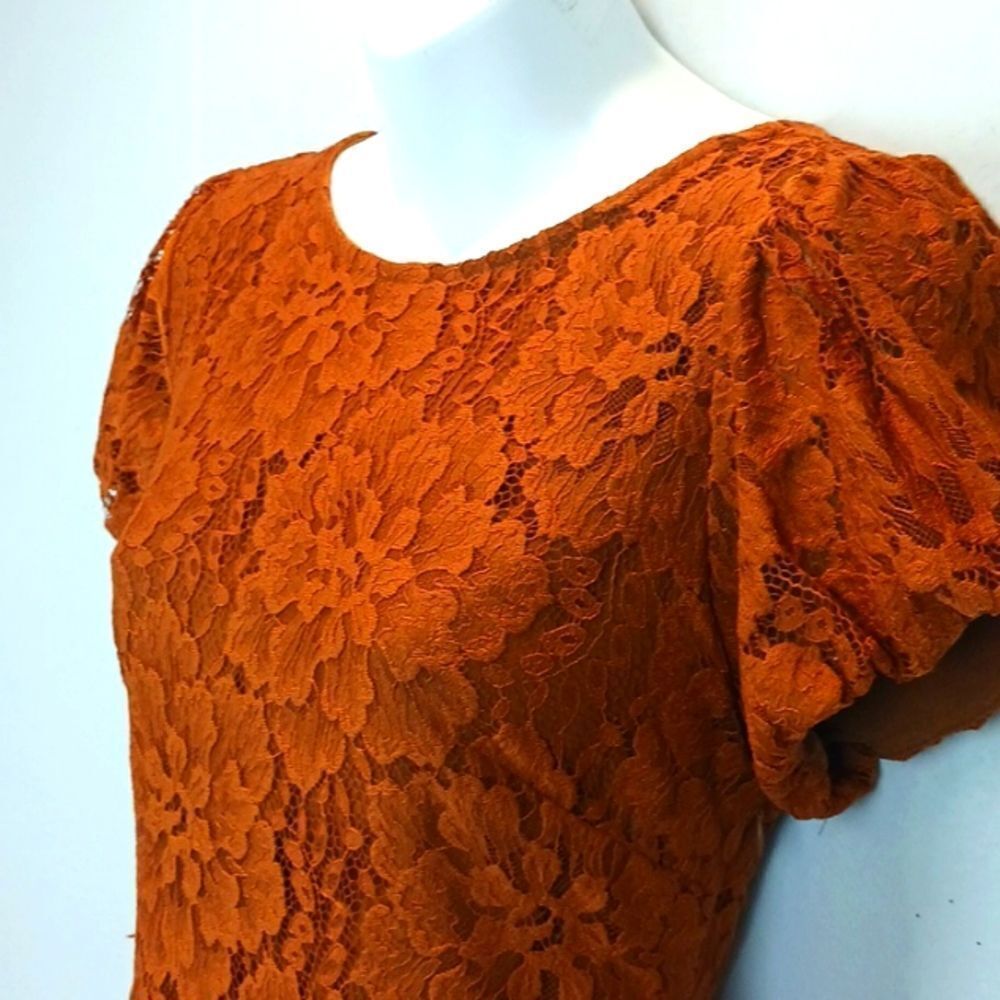 Free People Hailee copper lace short puff sleeve mini dress (M) - Picture 4 of 13